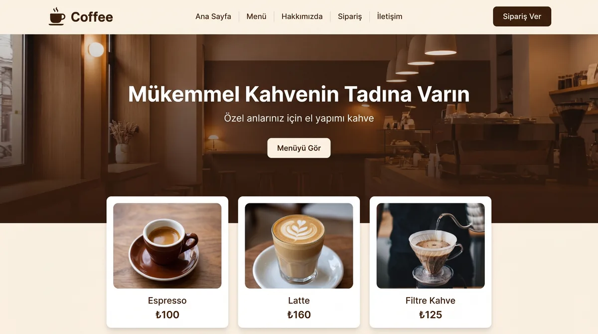 Kafe ve restoran için web sitesi tasarımı